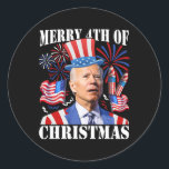 Funny Joe Biden Merry 4th Of Christmas 4th Of July Classic Round Sticker<br><div class="desc">Funny Joe Biden Merry 4th Of Christmas 4th Of July Firework 1</div>