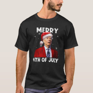 Funny Joe Biden Santa Hat Merry 4th Of July Christ T-Shirt