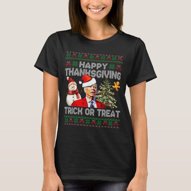 Funny Joe Biden Santa Merry Thanksgiving Christmas T-Shirt (Front)