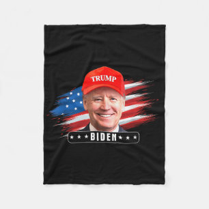 Funny Joe Biden Wearing Hat Trump Fleece Blanket