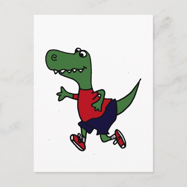 Funny Jogging Trex Dinosaur Postcard (Front)