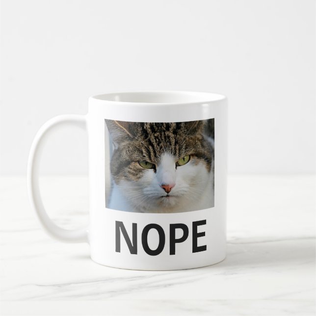 Funny Joke Unhappy Cat Nope Coffee Mug (Left)