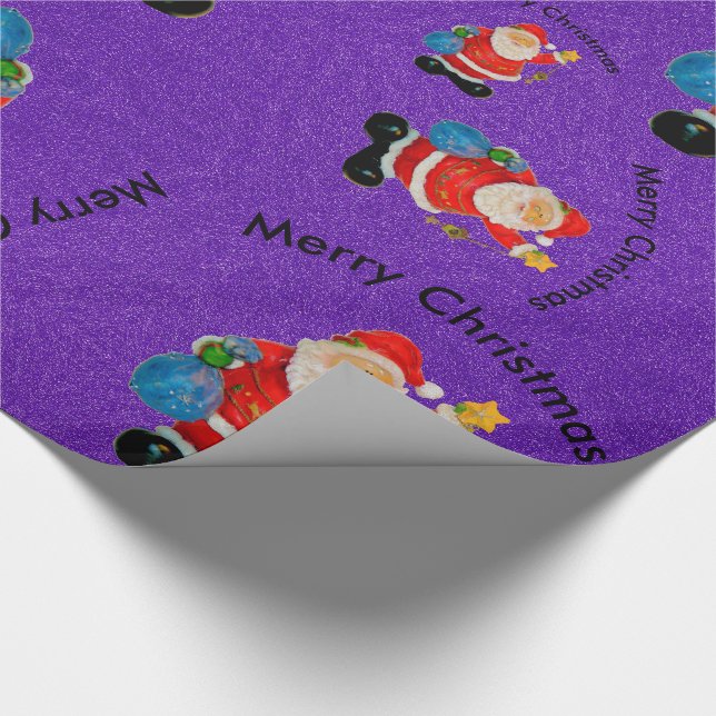 Funny Jolly Santa Claus Father Christmas Purple Wrapping Paper (Corner)