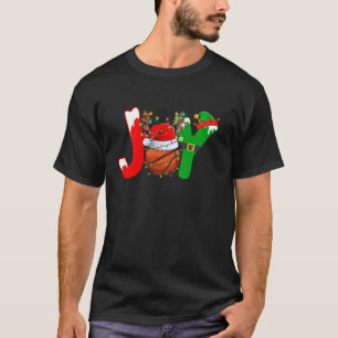 Funny Joy Basketball Santa Hat Reindeer Christmas T-Shirt