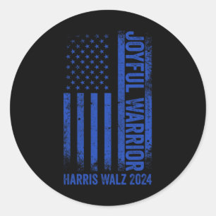 Funny Joyful Warrior Harris Waltz 2024 Usa Flag Classic Round Sticker