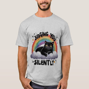Funny "Judging You Silently" Grumpy Black Cat ✨🌈 T-Shirt
