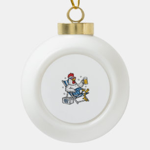 Funny July 4th Chicken Beer Patriotic Shirt Design Ceramic Ball Christmas Ornament