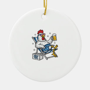 Funny July 4th Chicken Beer Patriotic Shirt Design Ceramic Tree Decoration