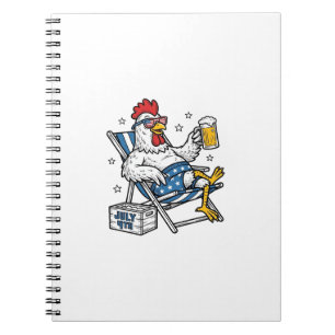Funny July 4th Chicken Beer Patriotic Shirt Design Notebook
