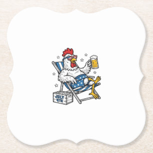 Funny July 4th Chicken Beer Patriotic Shirt Design Paper Coaster