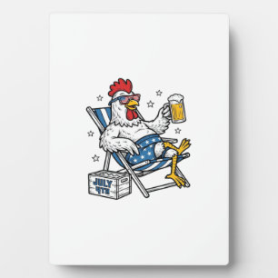 Funny July 4th Chicken Beer Patriotic Shirt Design Plaque