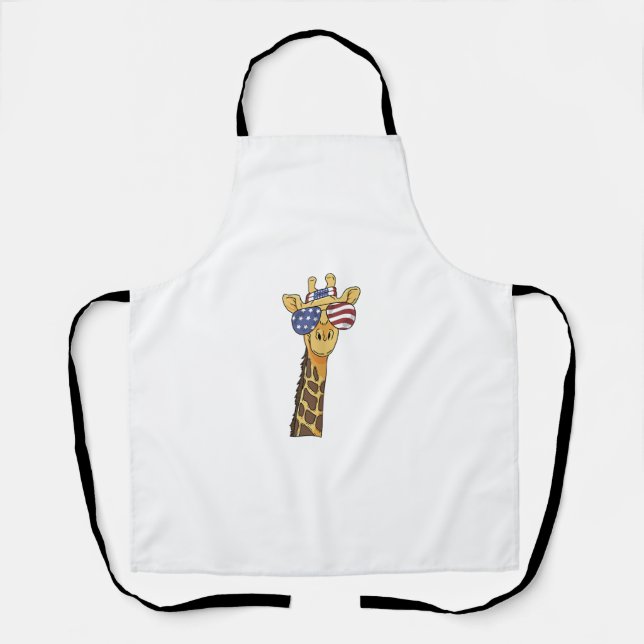 Funny July 4th US Flag Patriotic Giraffe  Apron (Front)