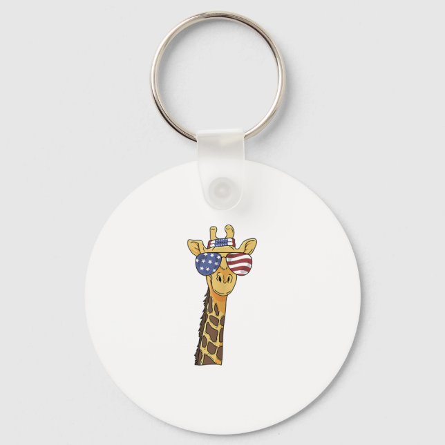 Funny July 4th US Flag Patriotic Giraffe  Key Ring (Front)
