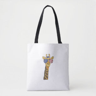 Funny July 4th US Flag Patriotic Giraffe  Tote Bag