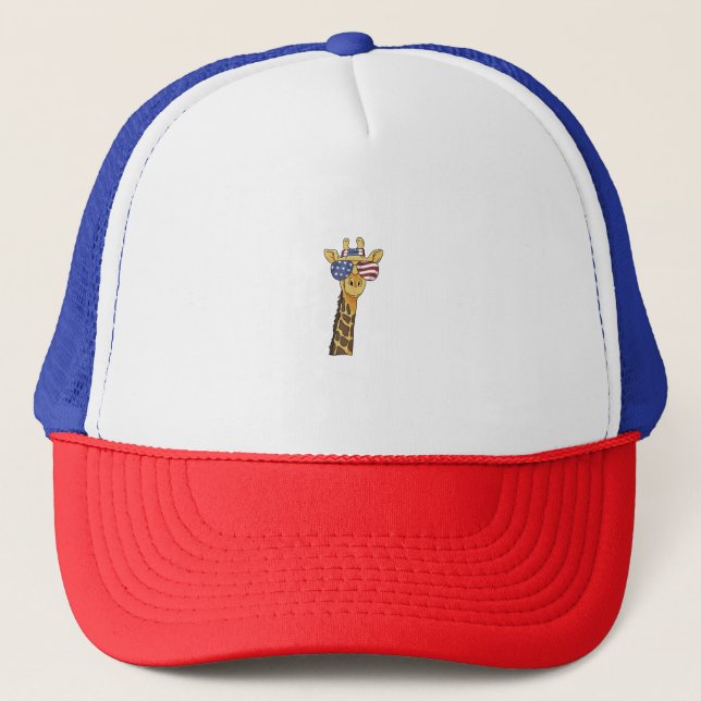 Funny July 4th US Flag Patriotic Giraffe  Trucker Hat (Front)