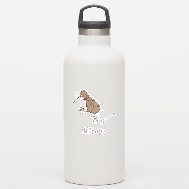 Funny jumping kiwi bird cartoon illustration (Waterbottle)