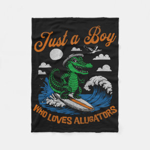 Funny Just A Boy Who Loves Alligators Surfing Alli Fleece Blanket