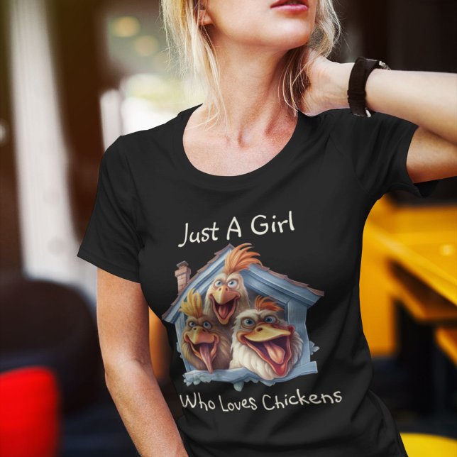 Funny "Just A Girl Who Loves Chickens" Graphic  T-Shirt (Creator Uploaded)