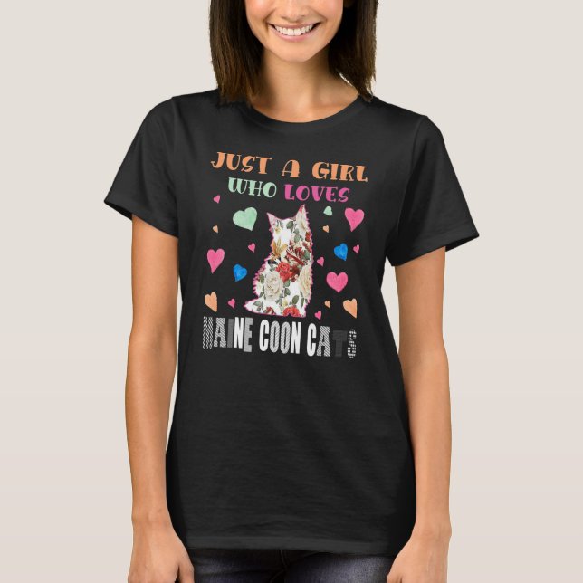 Funny Just A Girl Who Loves Maine Coon Cats Flower T-Shirt (Front)