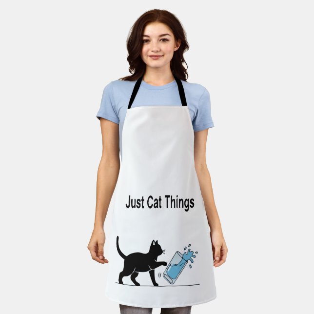 Funny 'Just Cat Things' Black Cat Spilling Water  Apron (Worn)