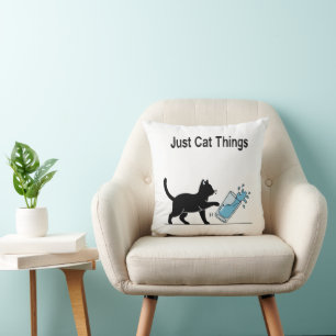 Funny 'Just Cat Things' Black Cat Spilling Water Cushion