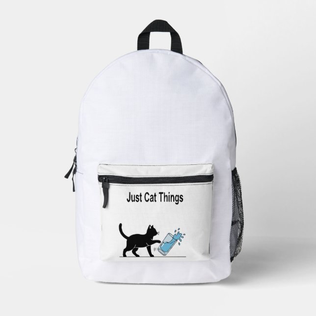 Funny 'Just Cat Things' Black Cat Spilling Water  Printed Backpack (Front)