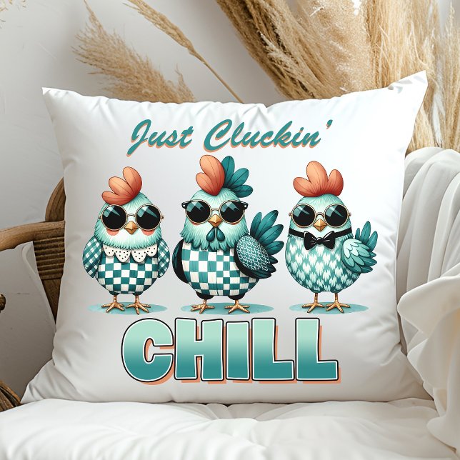 Funny "Just Cluckin Chill" Chicken Lover Blue Cushion (Creator Uploaded)