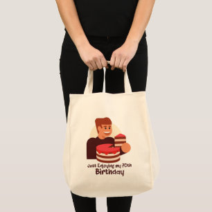 funny just enjoying my 70th birthday sayings tote bag