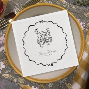 Funny just married car custom wedding napkin