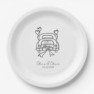 Funny just married car custom wedding paper plate