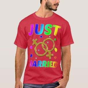 Funny Just MarriedCouple Groom Bride Gay Pride LBG T-Shirt