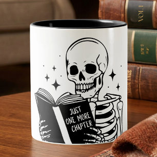 Funny Just One More Chapter Reading Skeleton Two-Tone Coffee Mug