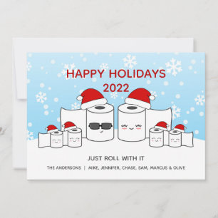 Funny Just Roll With It Toilet Paper Family of 6 Holiday Card