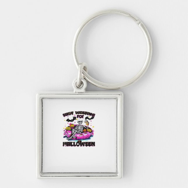 Funny Just Waiting For Halloween Skeleton Spooky V Key Ring (Front)