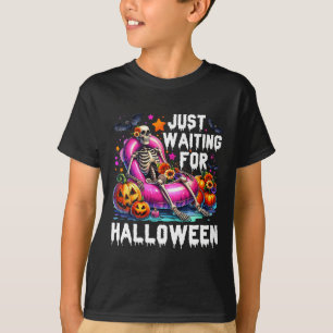 Funny Just Waiting For Halloween Skeleton Spooky V T-Shirt