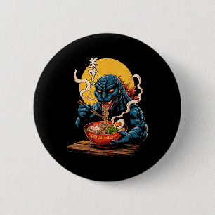 Funny Kaiju Eating Ramen Japanese Monster Lover Bi 6 Cm Round Badge