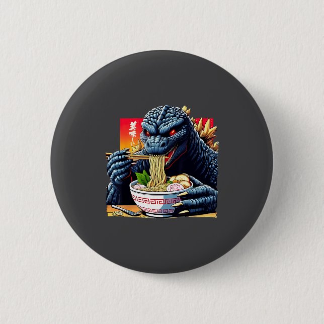 Funny Kaiju Eating Ramen Japanese Monster Lover Bi 6 Cm Round Badge (Front)