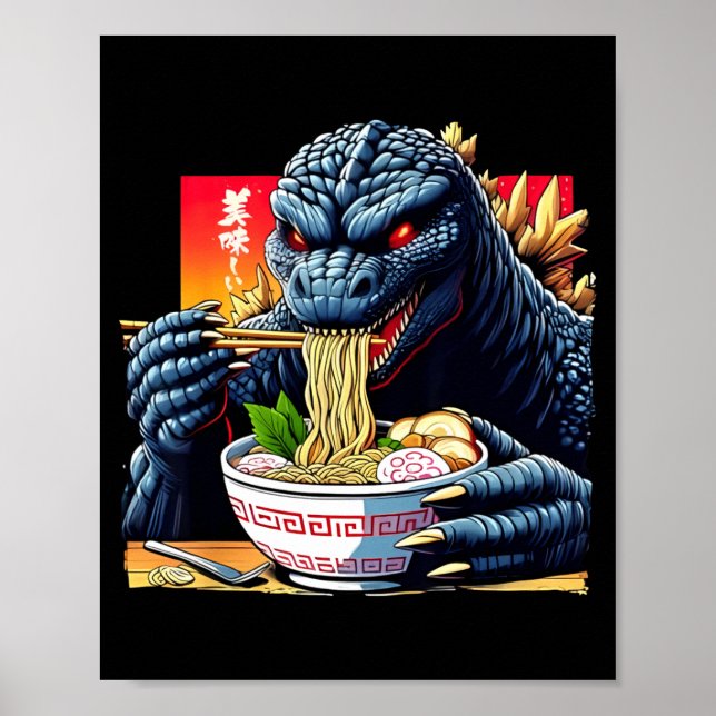 Funny Kaiju Eating Ramen Japanese Monster Lover Bi Poster (Front)