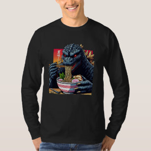 Funny Kaiju Eating Ramen Japanese Monster Lover Bi T-Shirt