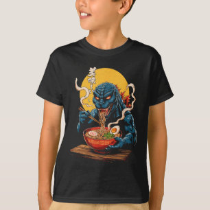 Funny Kaiju Eating Ramen Japanese Monster Lover Bi T-Shirt