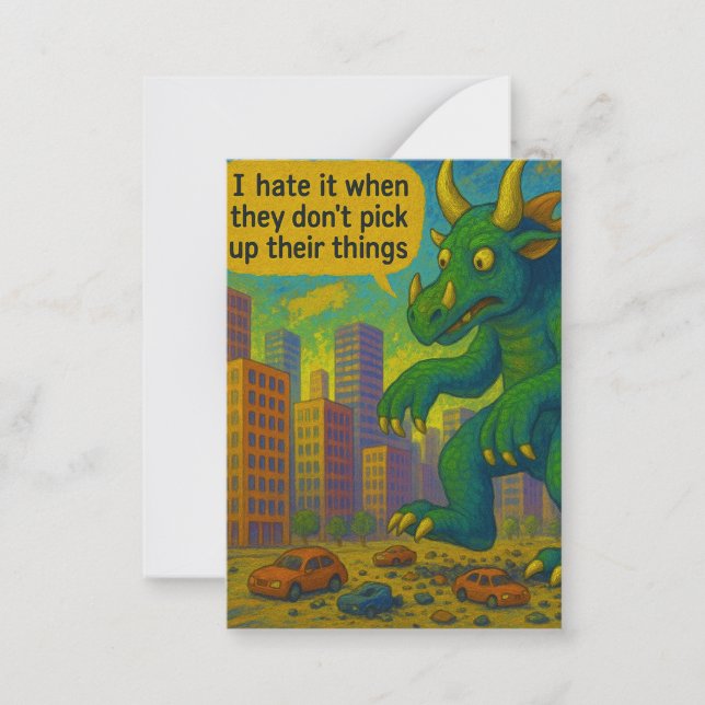 Funny Kaiju monster art stepping on things Fantasy Card (Front)