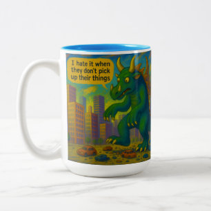 Funny Kaiju monster art stepping on things Fantasy Two-Tone Coffee Mug