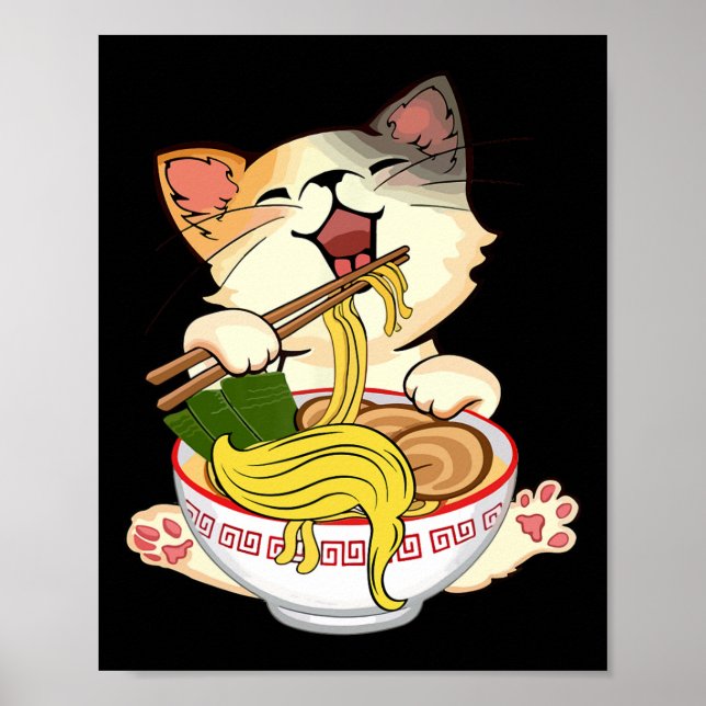 Funny Kamala Anime Cat Eating Ramen Trump Noodles  Poster (Front)