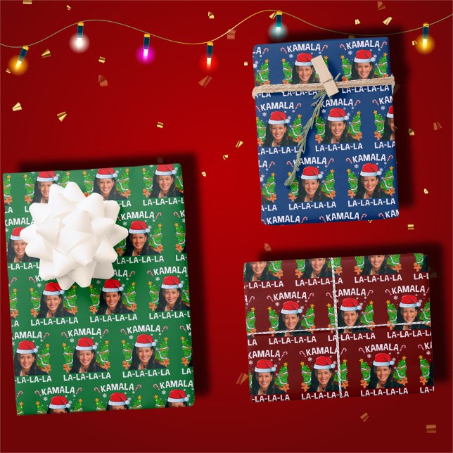 Funny Kamala Harris 2024 Green Christmas  Wrapping Paper Sheet (Creator Uploaded)
