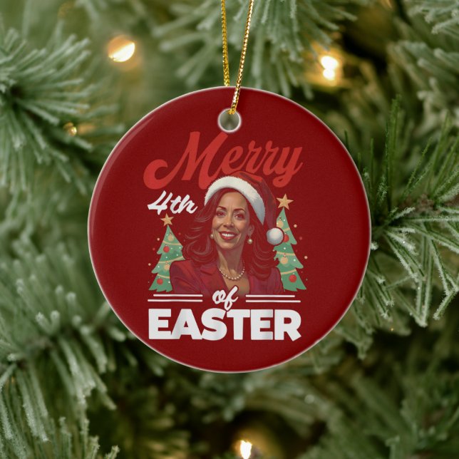 Funny Kamala Harris Christmas Santa Hat Ceramic Tree Decoration (Tree)
