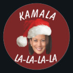 Funny Kamala Harris Face Santa Hat Christmas  Classic Round Sticker<br><div class="desc">Funny Kamala Harris Face Santa Hat Christmas</div>