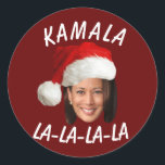 Funny Kamala Harris Face Santa Hat Christmas  Classic Round Sticker<br><div class="desc">Funny Kamala Harris Face Santa Hat Christmas</div>