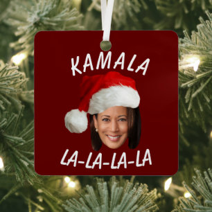 Funny Kamala Harris Face Santa Hat Christmas  Metal Tree Decoration