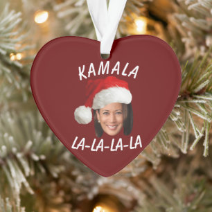 Funny Kamala Harris Face Santa Hat Christmas Ornament