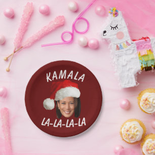 Funny Kamala Harris Face Santa Hat Christmas  Paper Plate
